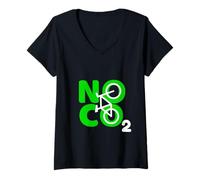 Donna No CO2 Ecology Citazione Think Green Eco Biker Save The Planet Maglietta con Collo a V