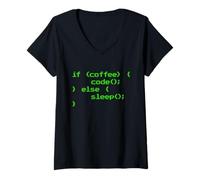Donna No Coffee No Code Sviluppatore Informatico Programmatore Maglietta con Collo a V