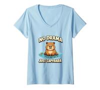 Donna No Drama Just Capybara Funny Meme Chill Vibes Animale Rilassato Maglietta con Collo a V