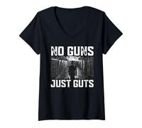 Donna No Guns Just Guts Maglietta con Collo a V