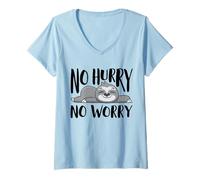 Donna No Hurry No Worry, Super Sloth, Simpatico Animale per Uomini e Donne Maglietta con Collo a V