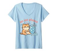 Donna No Ice Please Cat Funny Graphic Protest Gattino Maglietta con Collo a V