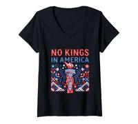 Donna No Kings in America | Americana Poster Statua della libertà Maglietta con Collo a V