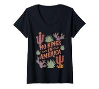Donna No Kings in America Cactus Stile Occidentale Maglietta con Collo a V