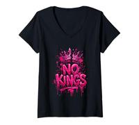 Donna No Kings in America Graffiti Rosa Maglietta con Collo a V