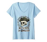 Donna No Kings in America Skull Punk Rock 1776 Maglietta con Collo a V