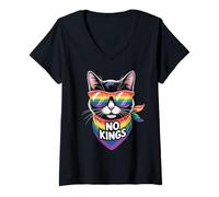 Donna No Kings Pride Cat Maglietta con Collo a V