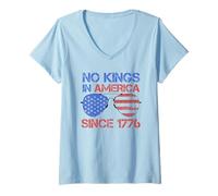 Donna No Kings Since 1776 Distressed USA Flag Vintage Maglietta con Collo a V