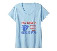 Donna No Kings Since 1776 Distressed USA Flag Vintage Maglietta con Collo a V