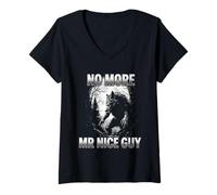 Donna No More Mr Nice Guy Alpha Wolf Funny Meme Uomo Donna Grafica Maglietta con Collo a V