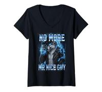 Donna No More Mr Nice Guy Bad Boy Cowboy Lupo Mannaro Maglietta con Collo a V