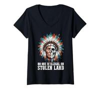 Donna No One is Illegal on Stolen Land - Native American Roots Maglietta con Collo a V