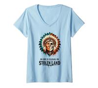 Donna No One is Illegal on Stolen Land - Native American Roots Maglietta con Collo a V