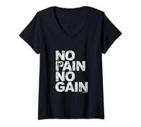 Donna No Pain No Gain - Allenamento, Uomini, Donne Maglietta con Collo a V