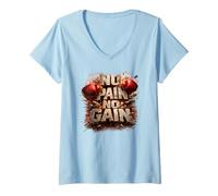 Donna No Pain No Gain Boxe Muay Thai Kickboxing Nak Muay Maglietta con Collo a V