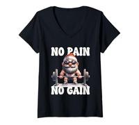 Donna No Pain No Gain Fitness Gnome Love Weightlifting Training Maglietta con Collo a V