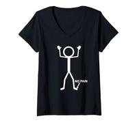 Donna No Pain Only At Little Toe Stick Figure Divertente Invecchiamento Umorismo Maglietta con Collo a V