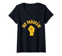 Donna No Pasaran They Shall Not Pass Raised Fist Resistere Anti Trump Maglietta con Collo a V