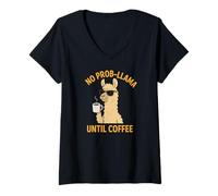 Donna No Prob-Llama Fino al caffè Divertente Llama Coffee Lover Maglietta con Collo a V