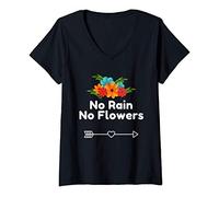 Donna No Rain No Flowers for Cute Womens Gift Funny Natural Heart Maglietta con Collo a V