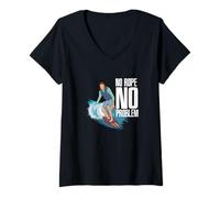 Donna No Rope No Problem Quote Wakesurf Surf Sport Surfer Maglietta con Collo a V
