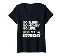Donna No Sleep Money Life Microbiologia Scienze Studente Maglietta con Collo a V