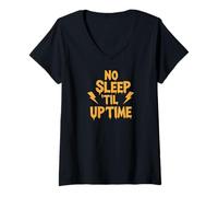 Donna No Sleep TIL Uptime Sysadmin IT Programmer Tech Humor Maglietta con Collo a V