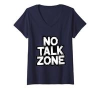 Donna No Small Talk Zone - Divertente Citazione per Introversi Maglietta con Collo a V