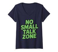 Donna No Small Talk Zone - Divertente Citazione per Introversi Maglietta con Collo a V