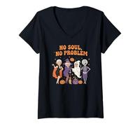 Donna No Soul No Problem Halloween Umorismo Streghe Maglietta con Collo a V