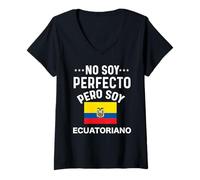 Donna No Soy Perfecto Pero Soia Ecuatoriano Ecuador Bandiera Mappa Maglietta con Collo a V