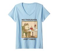 Donna No Thoughts Just Vibes Frog Head Vuoto Meme Divertente Maglietta con Collo a V