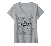 Donna No Worries Mate - Design umoristico Australiano Maglietta con Collo a V