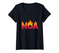 Donna Noa On Fire - Parola Artistica con Nome e Scritta Cute Custom Maglietta con Collo a V