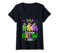 Donna NOLA Birthday Crew 2025 Carnevale di New Orleans Mardi Gras Maglietta con Collo a V