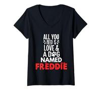 Donna Nome cane Freddie - All You Need is Love! Maglietta con Collo a V