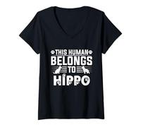 Donna Nome Cane Ippopotamo Regalo Personalizzato This Human Belongs To a Maglietta con Collo a V