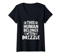 Donna Nome del gatto Drizzle Human Belongs to Cat Nome Drizzle Maglietta con Collo a V
