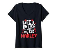 Donna Nome Gatto Harley Life Is Better with My Cat Harley Maglietta con Collo a V