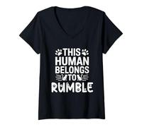 Donna Nome Gatto Rumble Umano Appartiene al Gatto Nome Rumble Maglietta con Collo a V