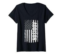 Donna Nome Personale di Addison American Flag Retro Donne Maglietta con Collo a V