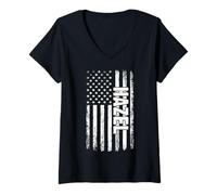 Donna Nome Personale Nome Personale American Flag Retro Domenne Maglietta con Collo a V