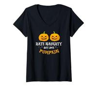 Donna Non Amo i Cattivi ma Adoro la Zucca Halloween Maglietta con Collo a V