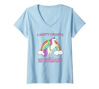 Donna Non Ci Credo (Divertente Grafica aliena Unicorno Arcobaleno) Maglietta con Collo a V