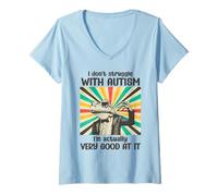 Donna Non combatto con l'autismo Funny Frog Autistic Retro Maglietta con Collo a V