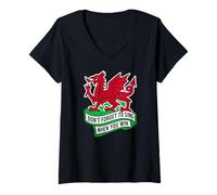 Donna Non Dimenticare di cantare Quando Vinci Banner Welsh Dragon Maglietta con Collo a V