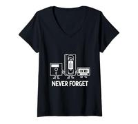 Donna Non Dimenticare mai la Cassetta VHS VHS Retro Tech Vintage Maglietta con Collo a V