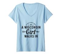 Donna Non è Una Festa finché Una Ragazza del Wisconsin Non Cammina in Orgoglio Divertente Maglietta con Collo a V
