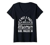 Donna Non è Una Festa Fino a Quando Una Ragazza del Wisconsin Non Cammina nel Wisconsin Maglietta con Collo a V
