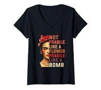 Donna Non fragile come un fiore, fragile come una bomba Maglietta con Collo a V